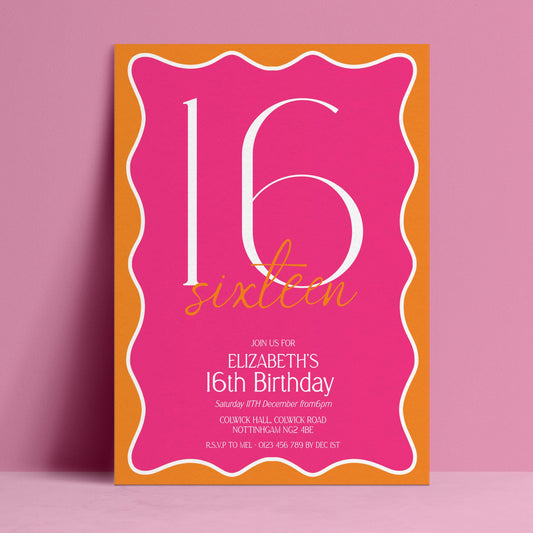 The image is a birthday invitation for Elizabeth's 16th birthday.