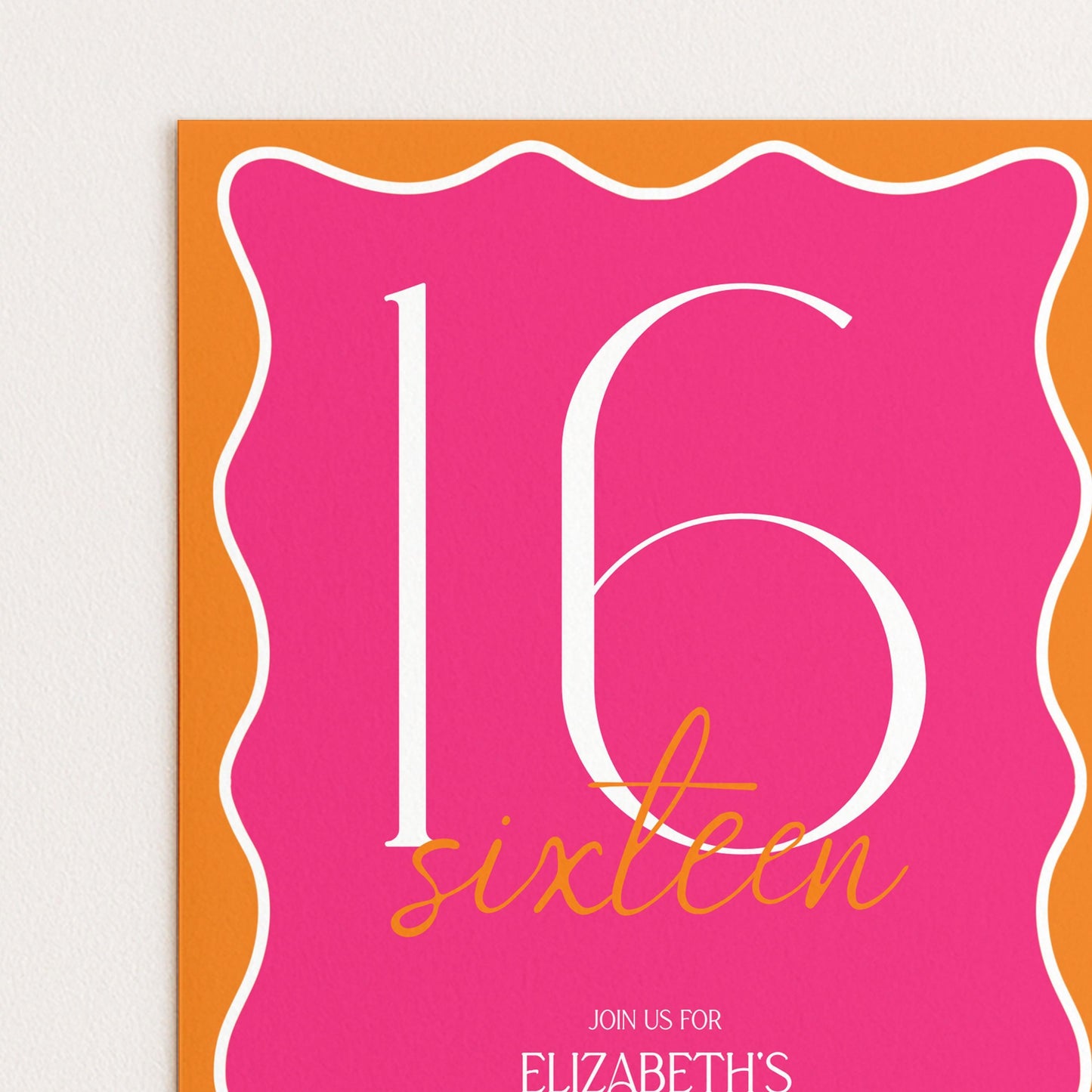The image is a colorful invitation card for a 16th birthday party.