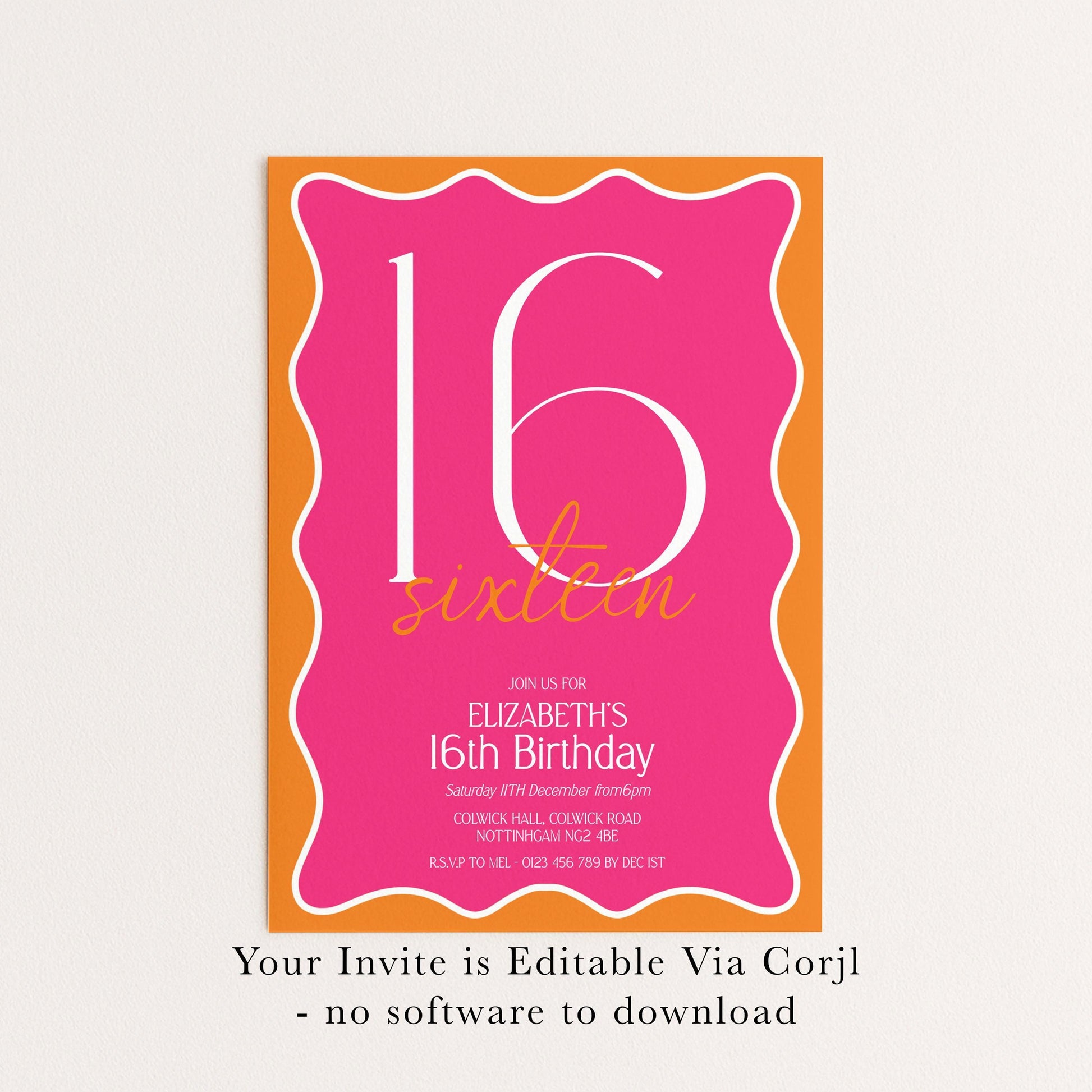 The image is a 16th birthday invitation for Elizabeth's 16th birthday.