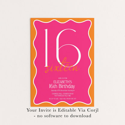 The image is a 16th birthday invitation for Elizabeth's 16th birthday.