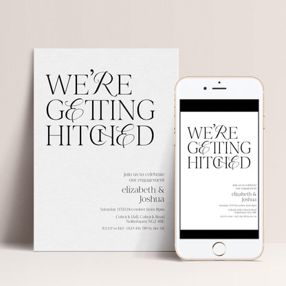 a wedding invitation and a smartphone displaying the same wedding invitation.
