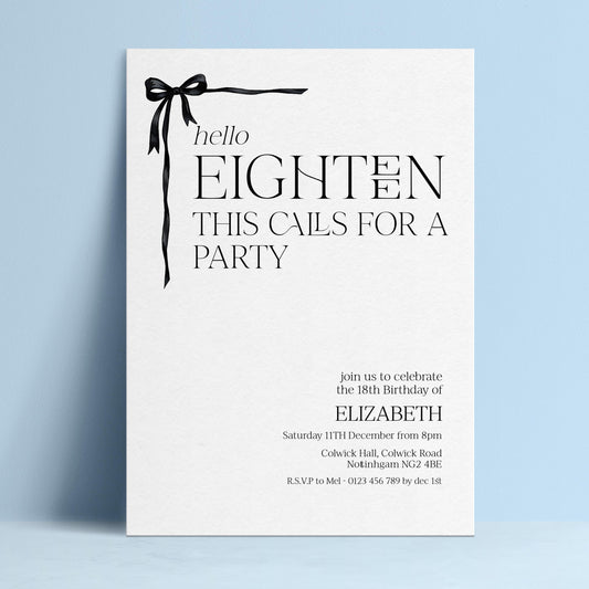 The image is a birthday party invitation for Elizabeth's 18th birthday.