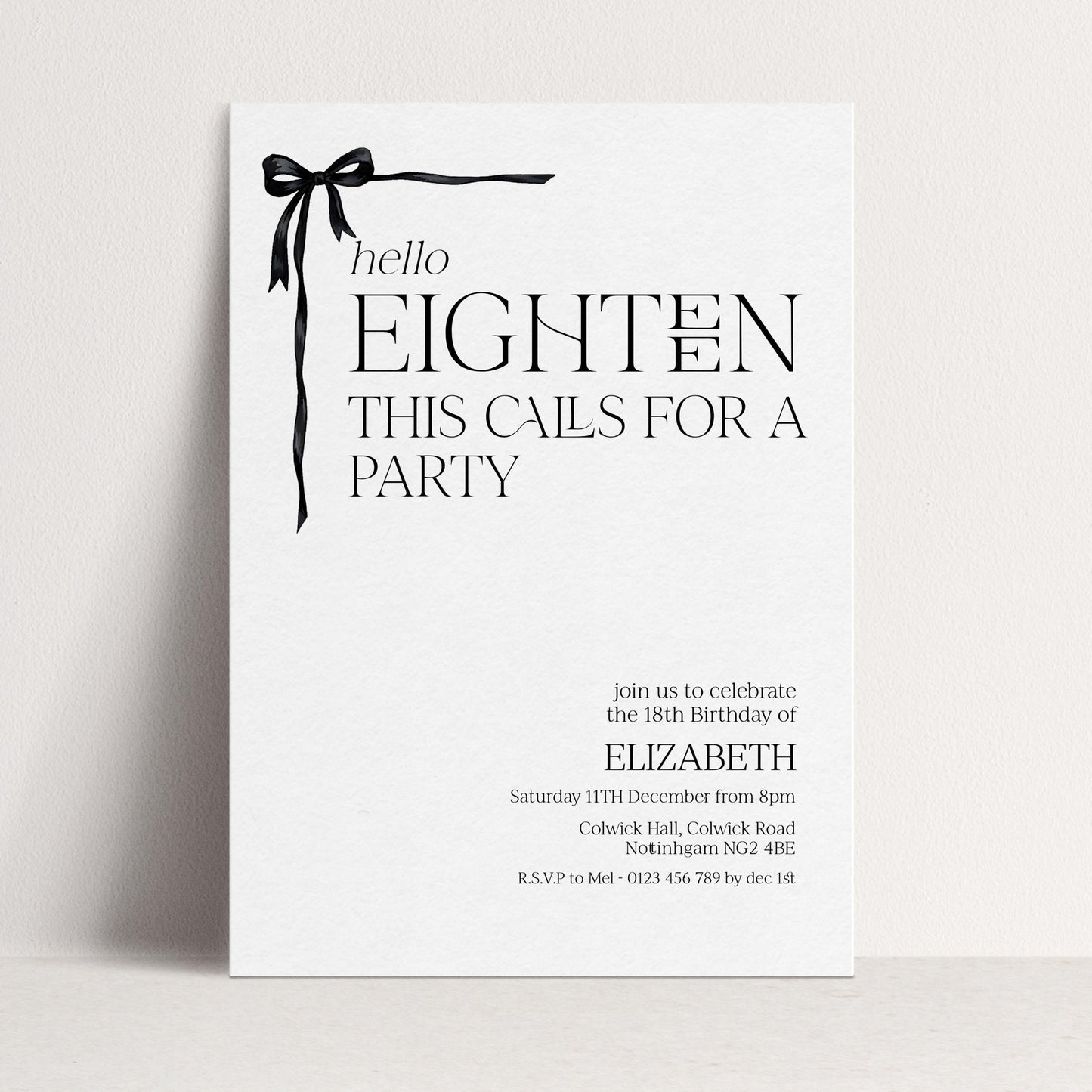 The image is a birthday invitation for Elizabeth's 18th birthday party.