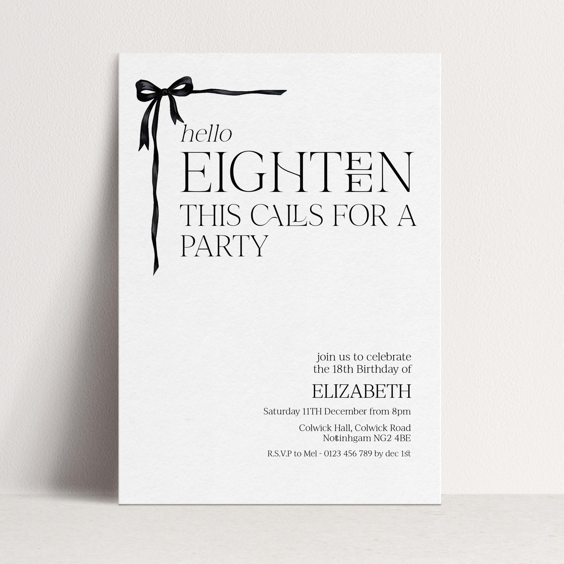 The image is a birthday invitation for Elizabeth's 18th birthday party.