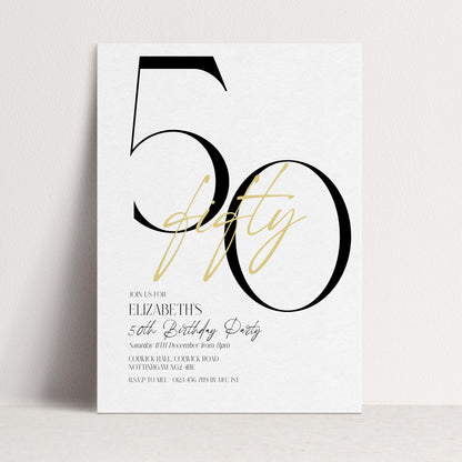 The image is a birthday party invitation for Elizabeth's 50th birthday party.