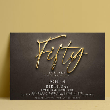 The image is a birthday invitation for John's 50th birthday.