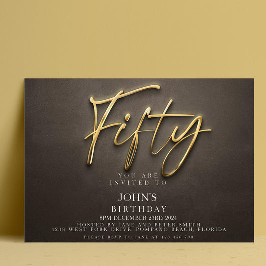 The image is a birthday invitation for John's 50th birthday.