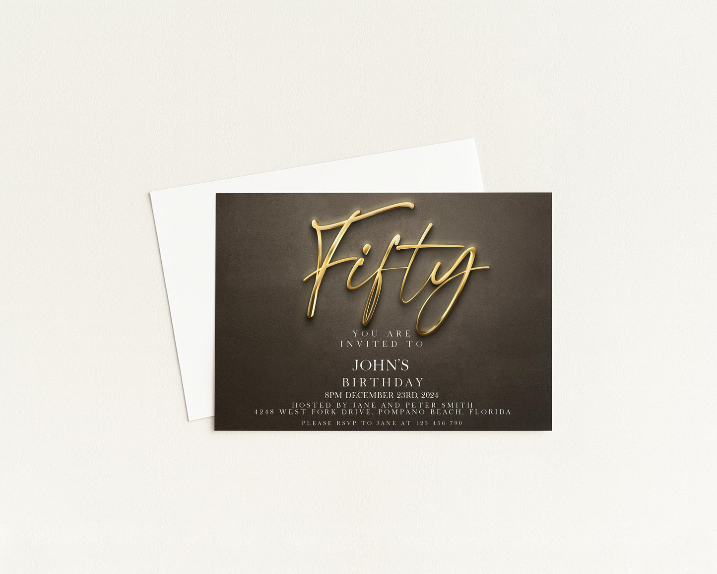 The image is a birthday invitation for John's 50th birthday.