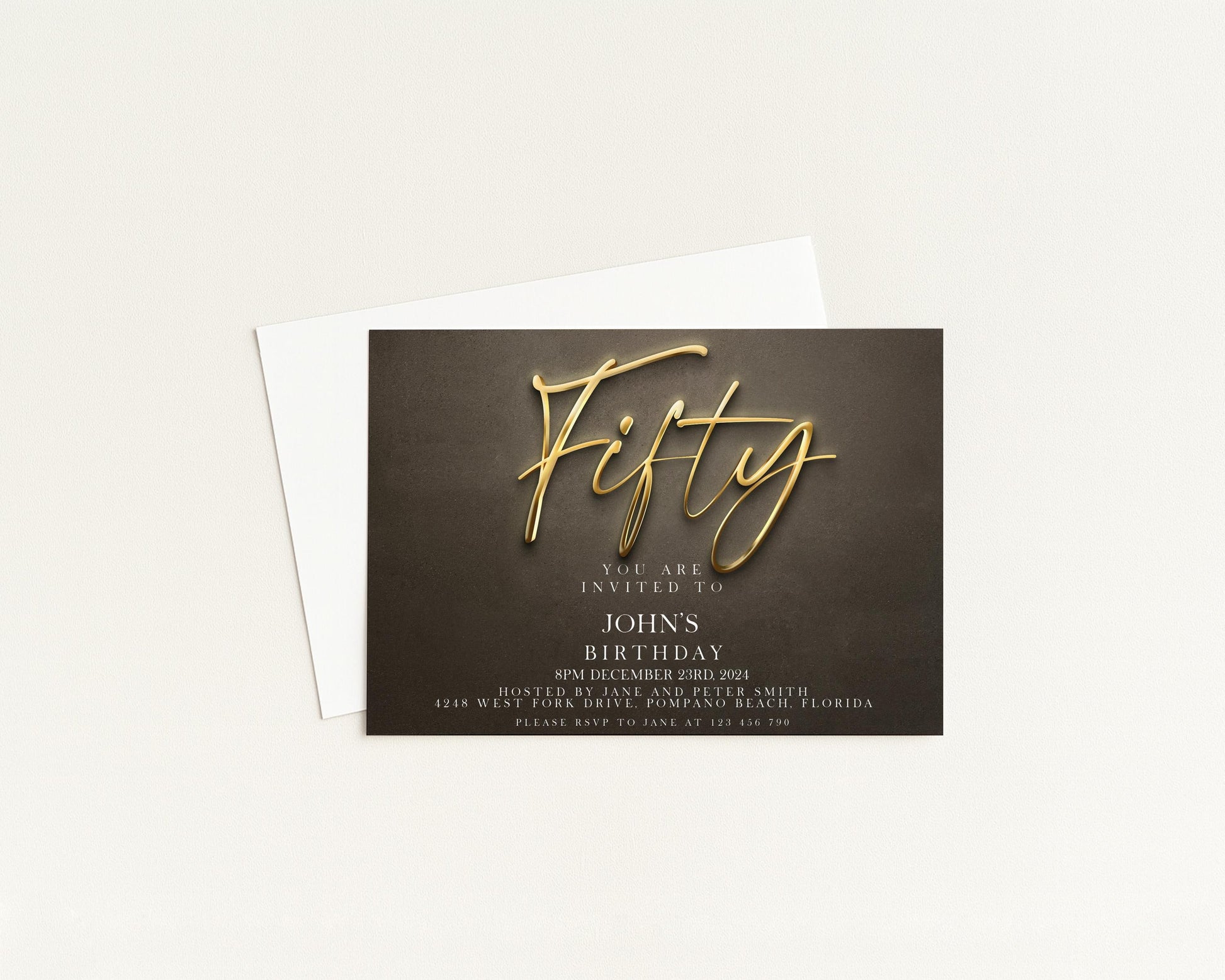 The image is a birthday invitation for John's 50th birthday.