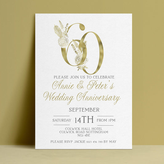 The image is a wedding anniversary invitation for Annie and Peter, celebrating their 60th wedding anniversary.