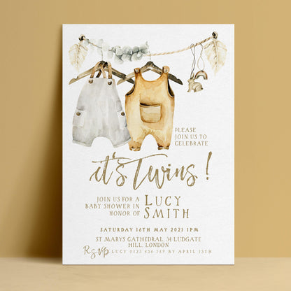 The image is a baby shower invitation for two babies named Lucy Smith.