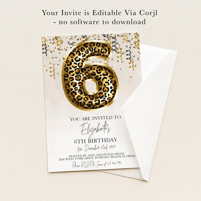 The image is a birthday invitation for a 6-year-old girl named Elizabeth. The invitation is for her 6th birthday party, which will be held on December 23rd, 2023, at 424 West Fork Drive, Tampa, Florida. The hosts are Jane and Peter Smith, and the event will take place on January 12th, 2023, at their home. The invitation does not contain any text about the party itself, but rather focuses on the event and the hosts.