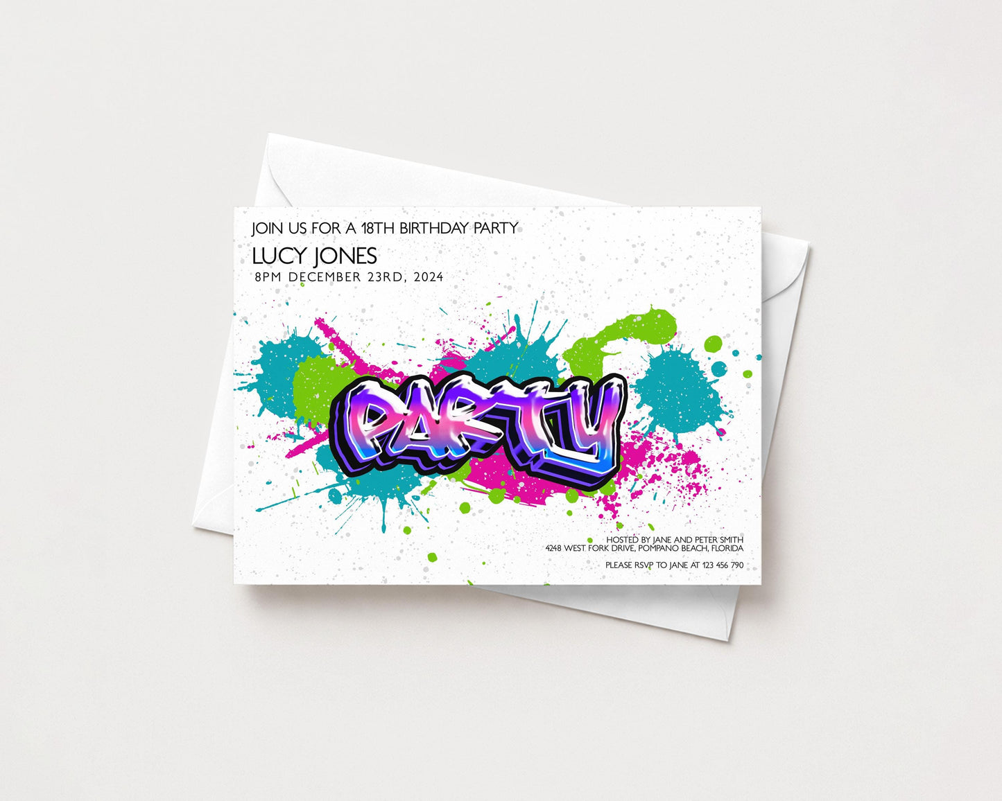The image is a birthday party invitation for a 16th birthday party.