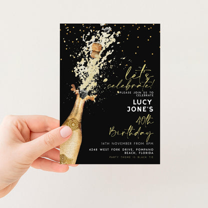 The image is a birthday invitation card for Lucy Jones' 40th birthday celebration.