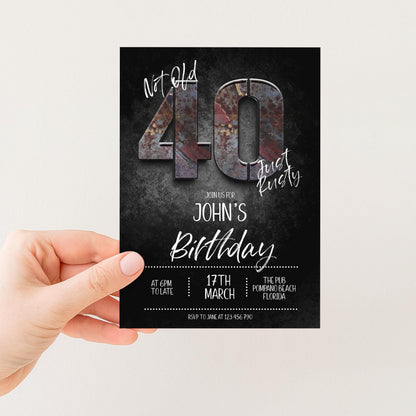 The image is a birthday invitation for John's 40th birthday.