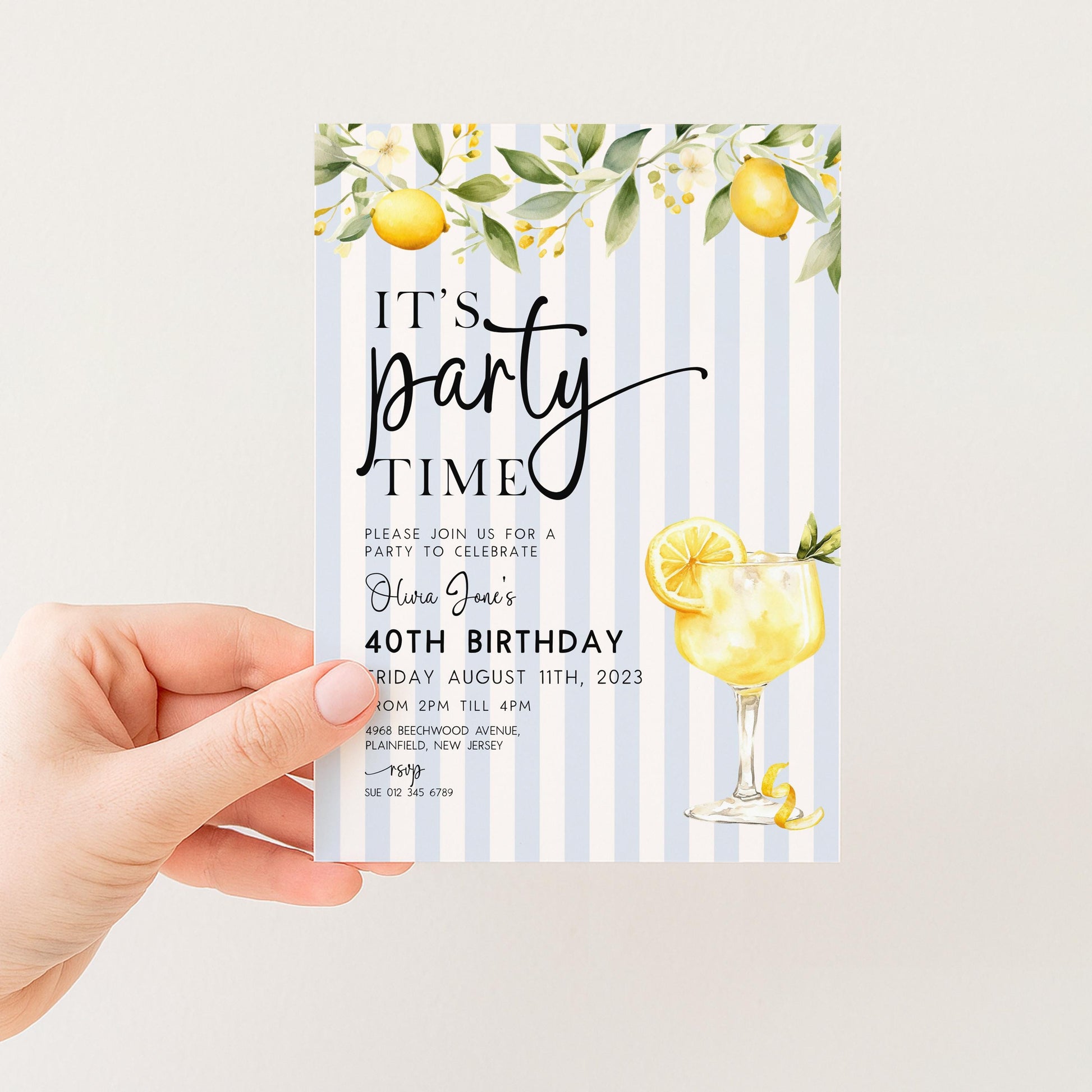 The image is a birthday party invitation for a 40th birthday celebration.