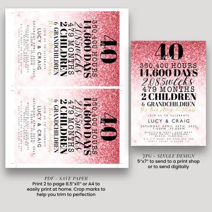 a pink glitter design with black text, and it appears to be a flyer or invitation for a celebration.