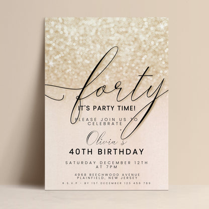 The image is a birthday party invitation for a 40th birthday celebration.