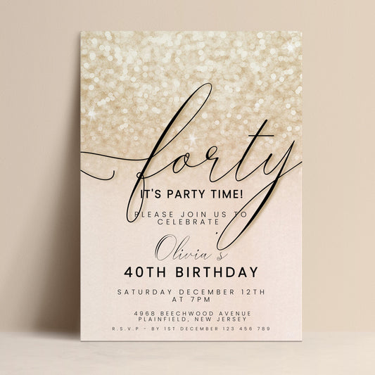 The image is a birthday party invitation for a 40th birthday celebration.