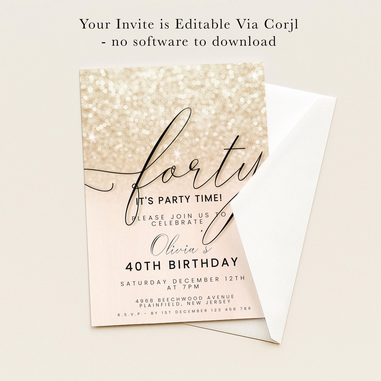 The image is a birthday party invitation for a 40th birthday celebration.