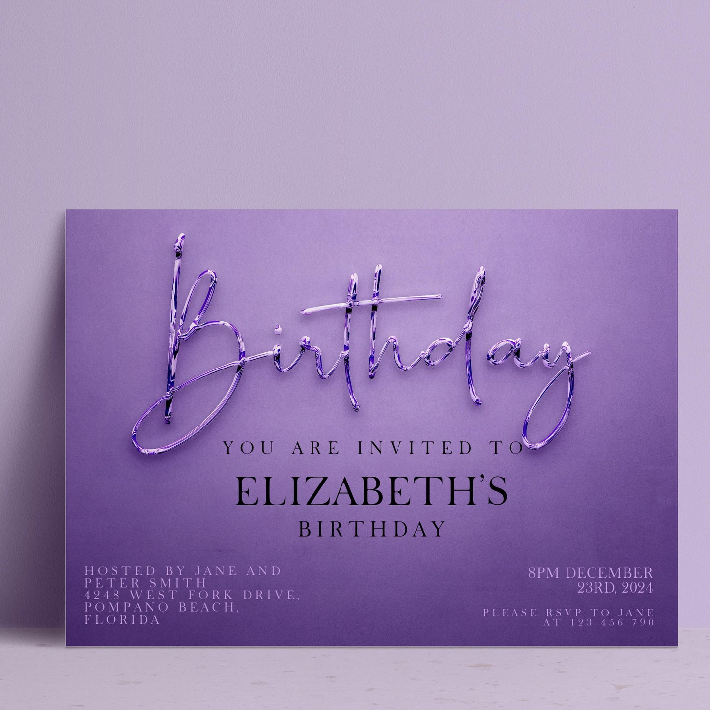The image is a birthday invitation for Elizabeth's birthday party.