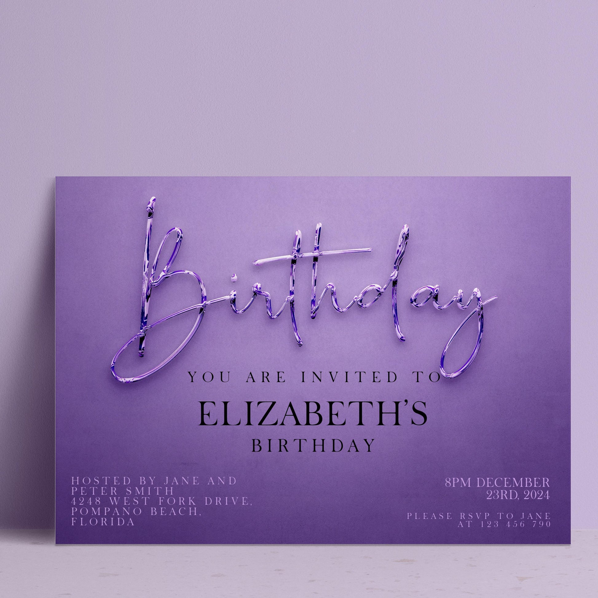 The image is a birthday invitation for Elizabeth's birthday party.