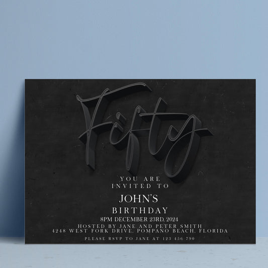The image is a birthday invitation for John's 50th birthday.