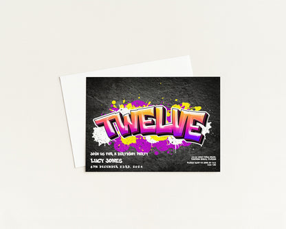 The image is a birthday party invitation for a twelve-year-old girl named Lucy.