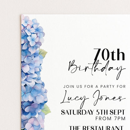 The image is a birthday invitation for a 70th celebration.