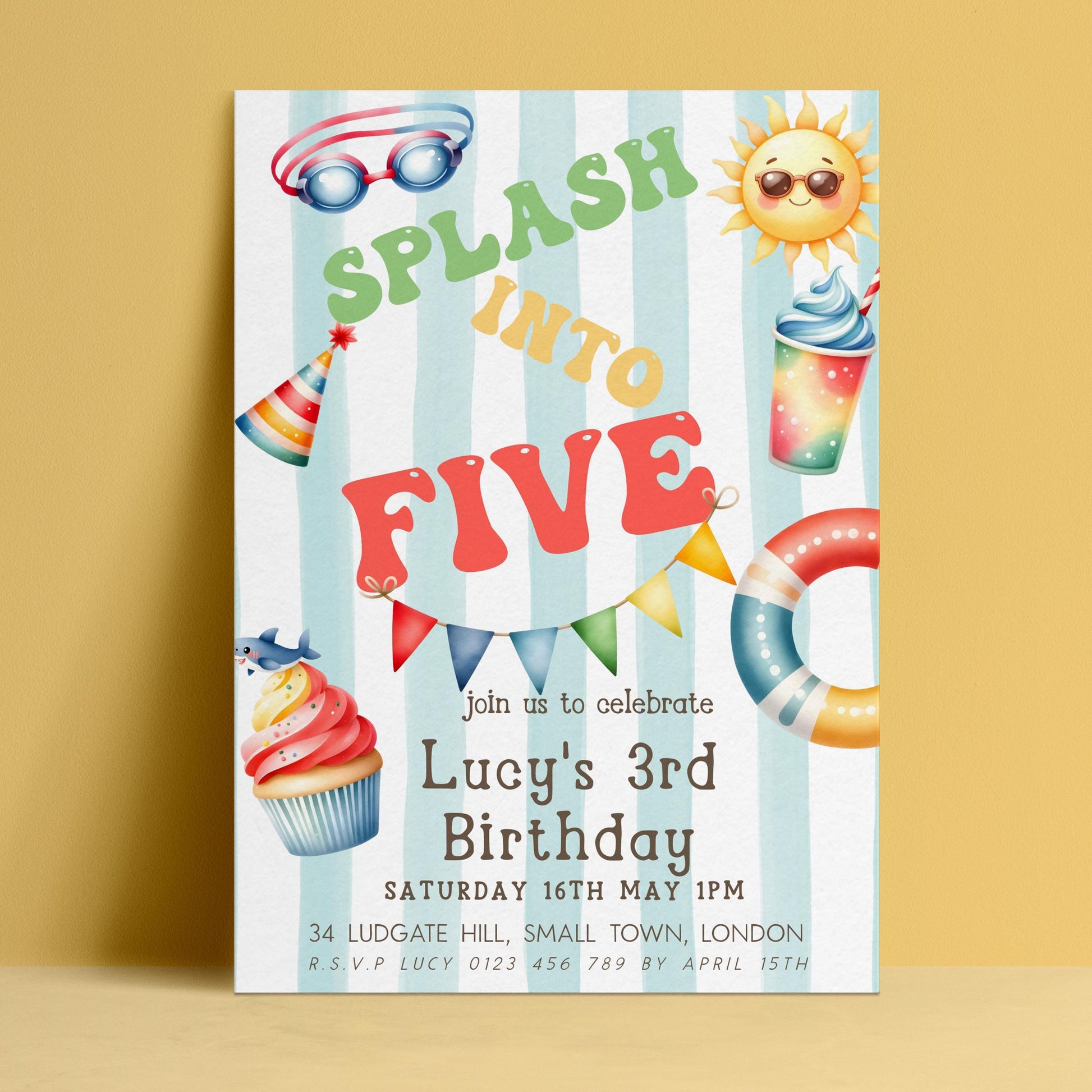 The image is a birthday party invitation for a child's third birthday celebration.