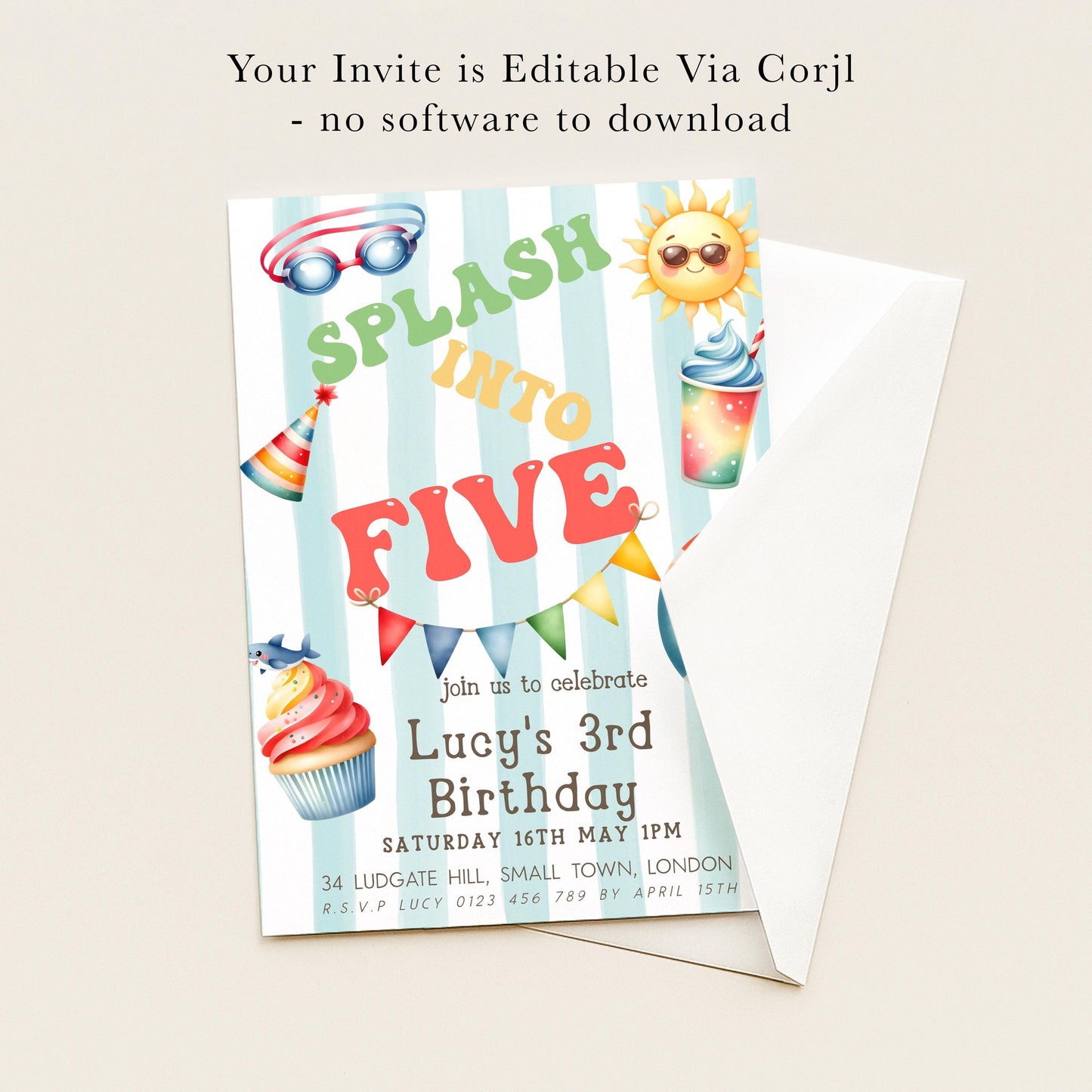 The image is a birthday invitation for a child's third birthday party.