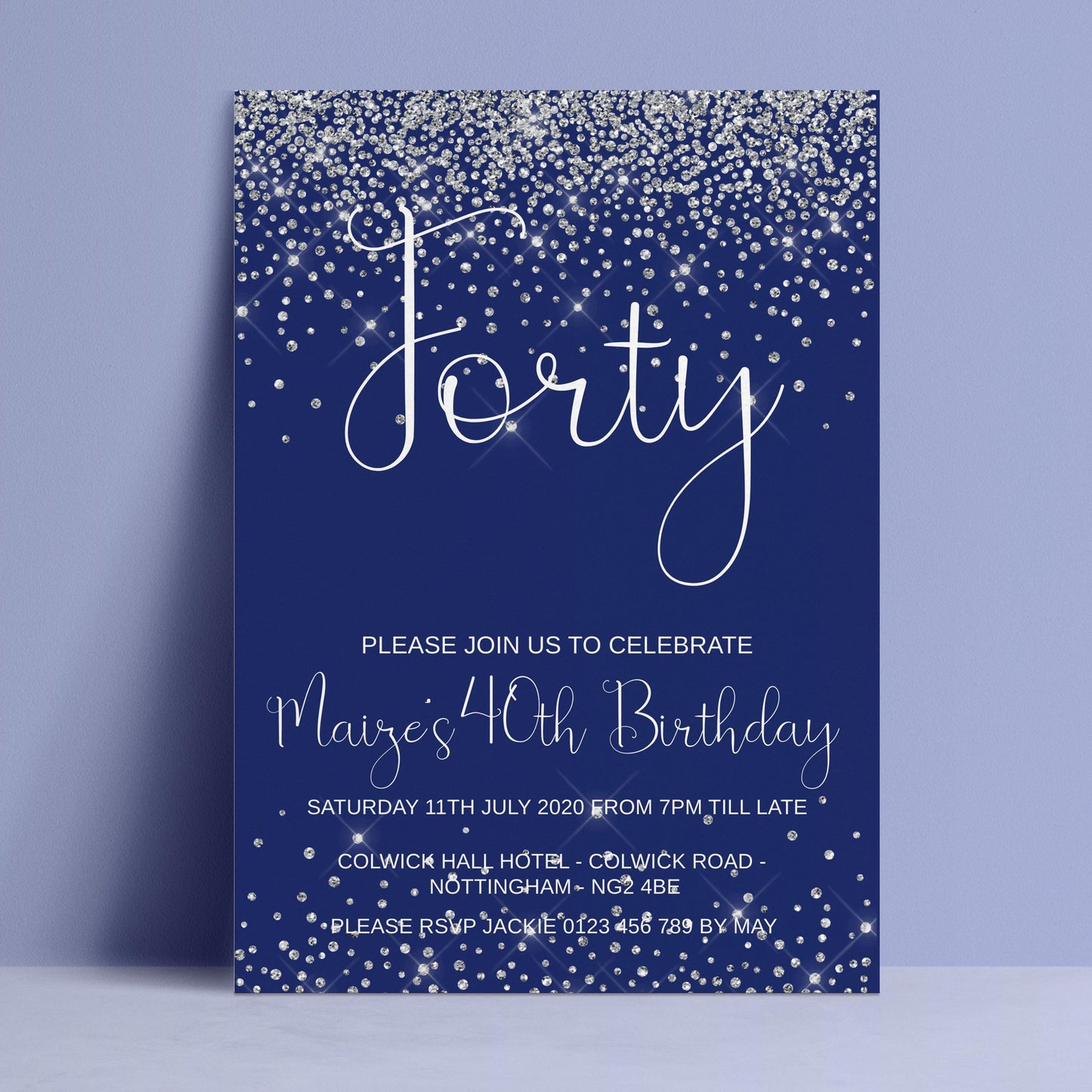 The image is a birthday invitation for Maizie's 40th birthday celebration.