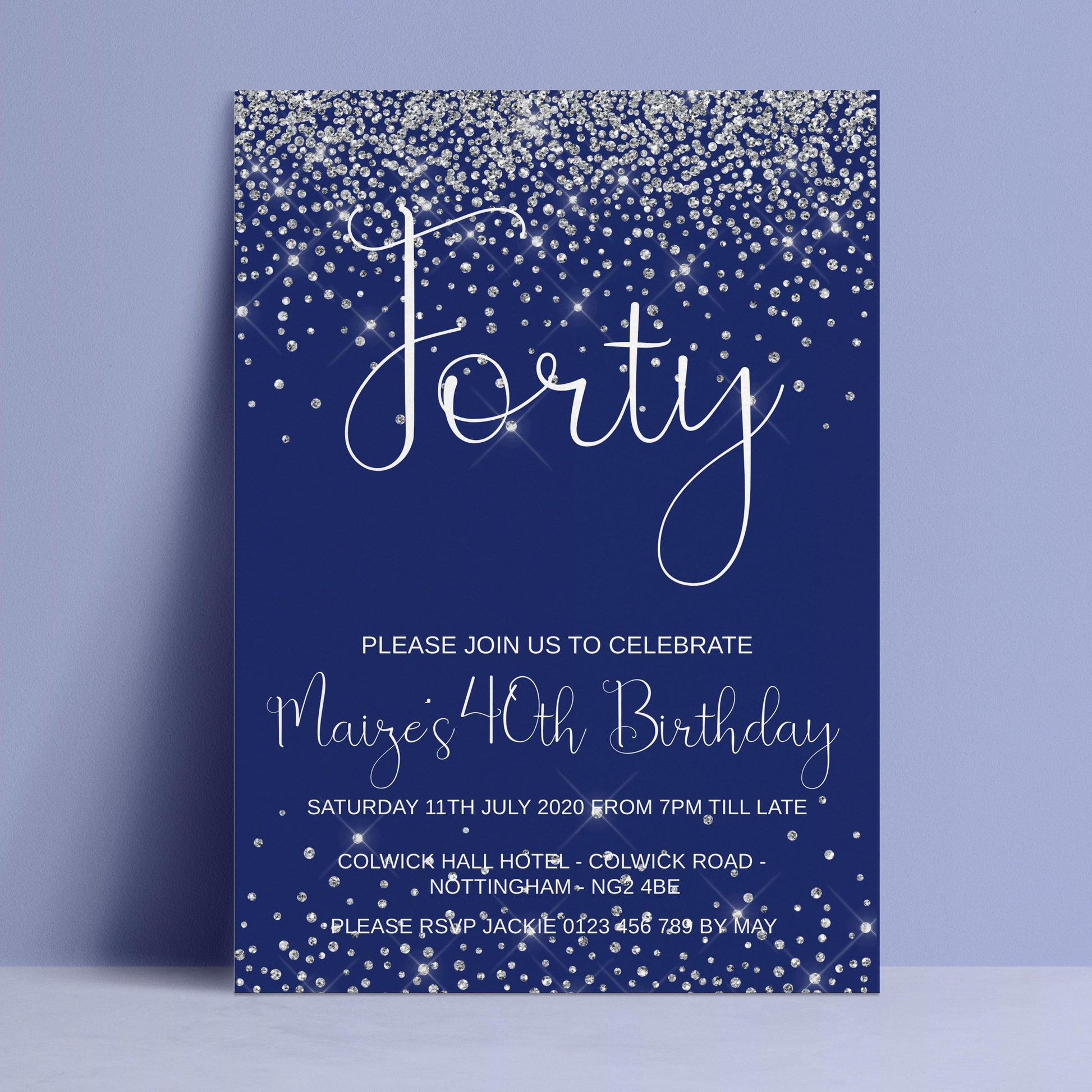 The image is a birthday invitation for Maizie's 40th birthday celebration.