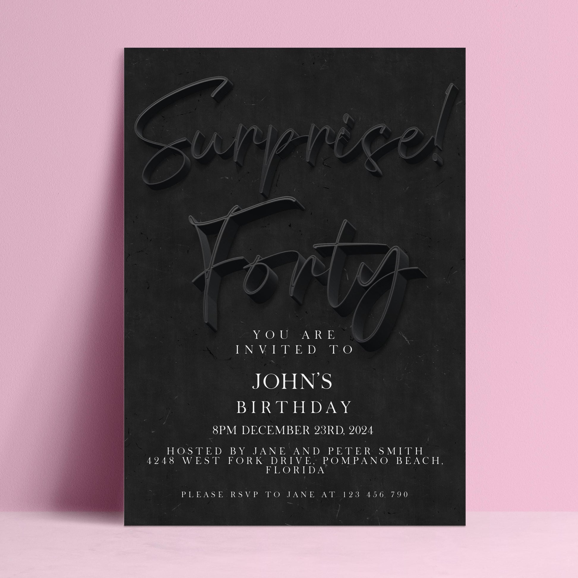 The image is a birthday invitation for John's 40th party.
