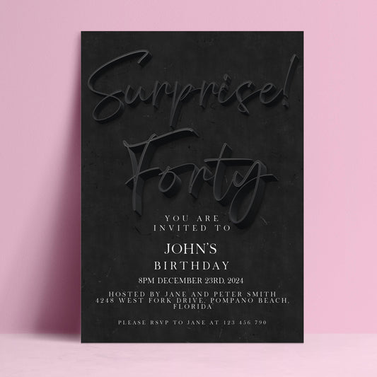 The image is a birthday invitation for John's 40th party.