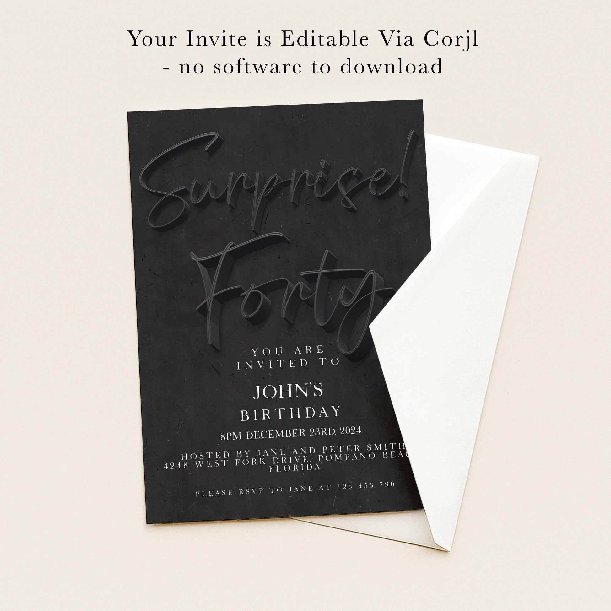 The image is a birthday invitation for John's 40th birthday.