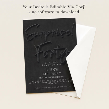 The image is a birthday invitation for John's 40th birthday.