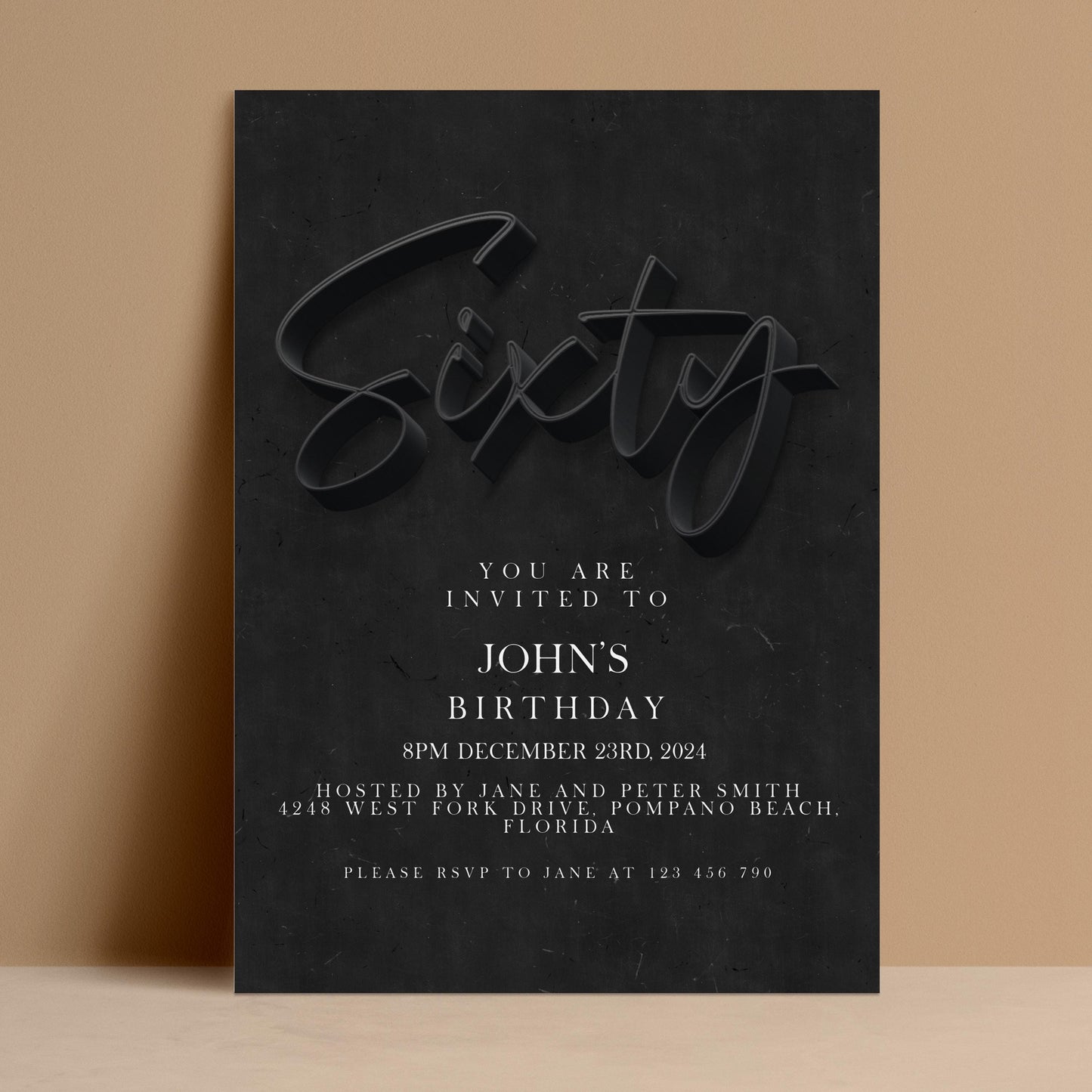 The image is a birthday invitation for John's 60th birthday party.