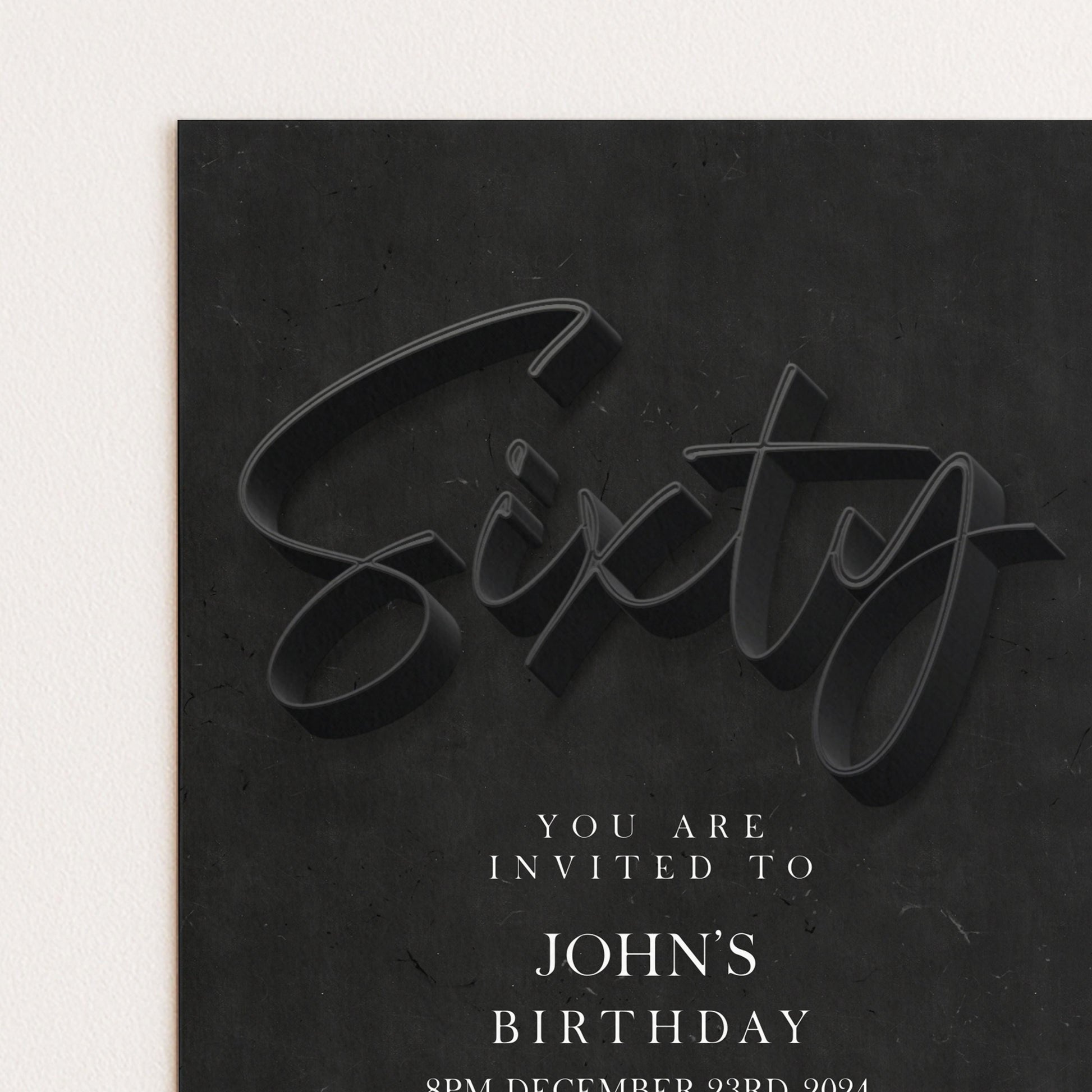 The image is a birthday invitation for John's 60th birthday.