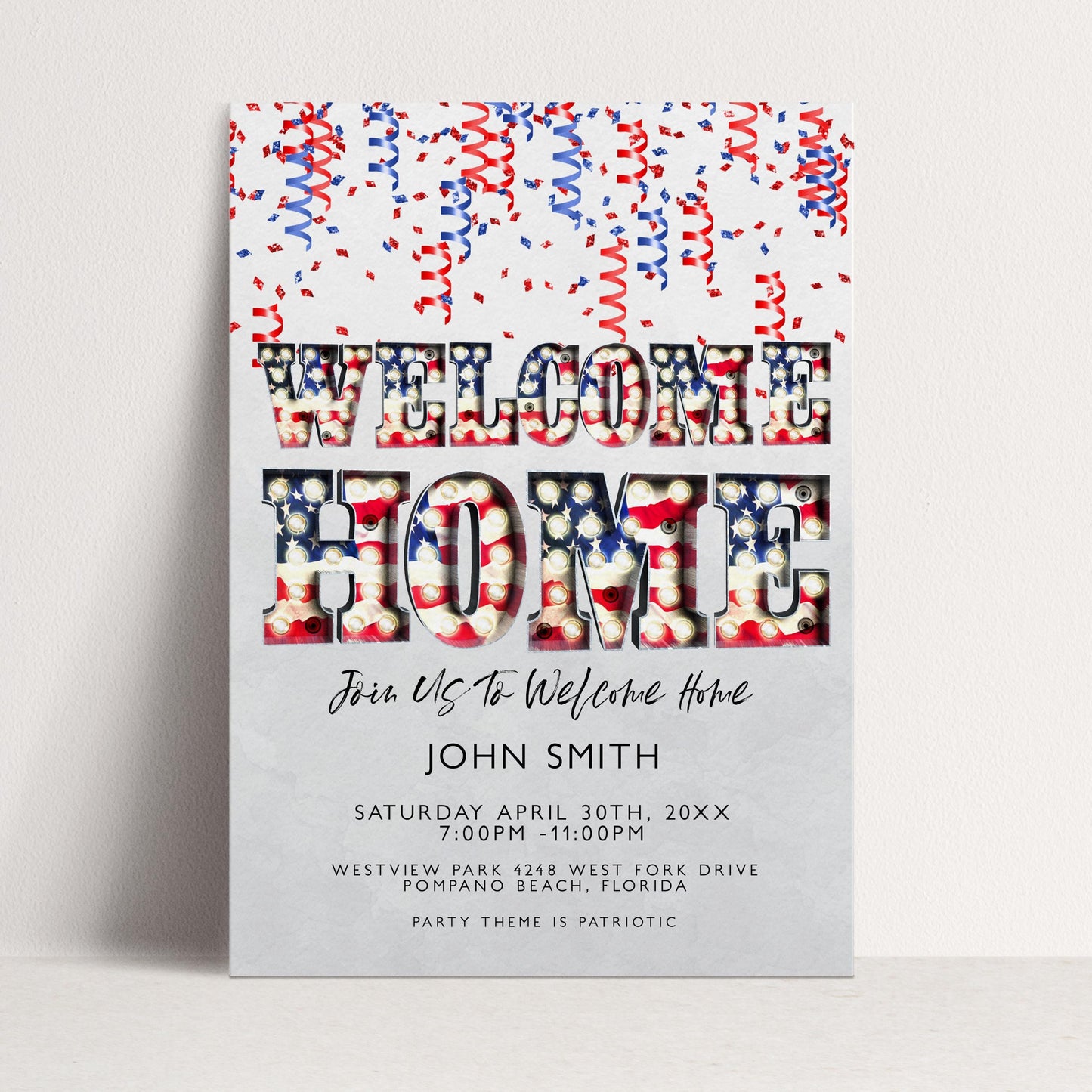 Welcome Home Party Invitation, Editable Patriotic Red White Blue Invite, Printable Template, Digital Download