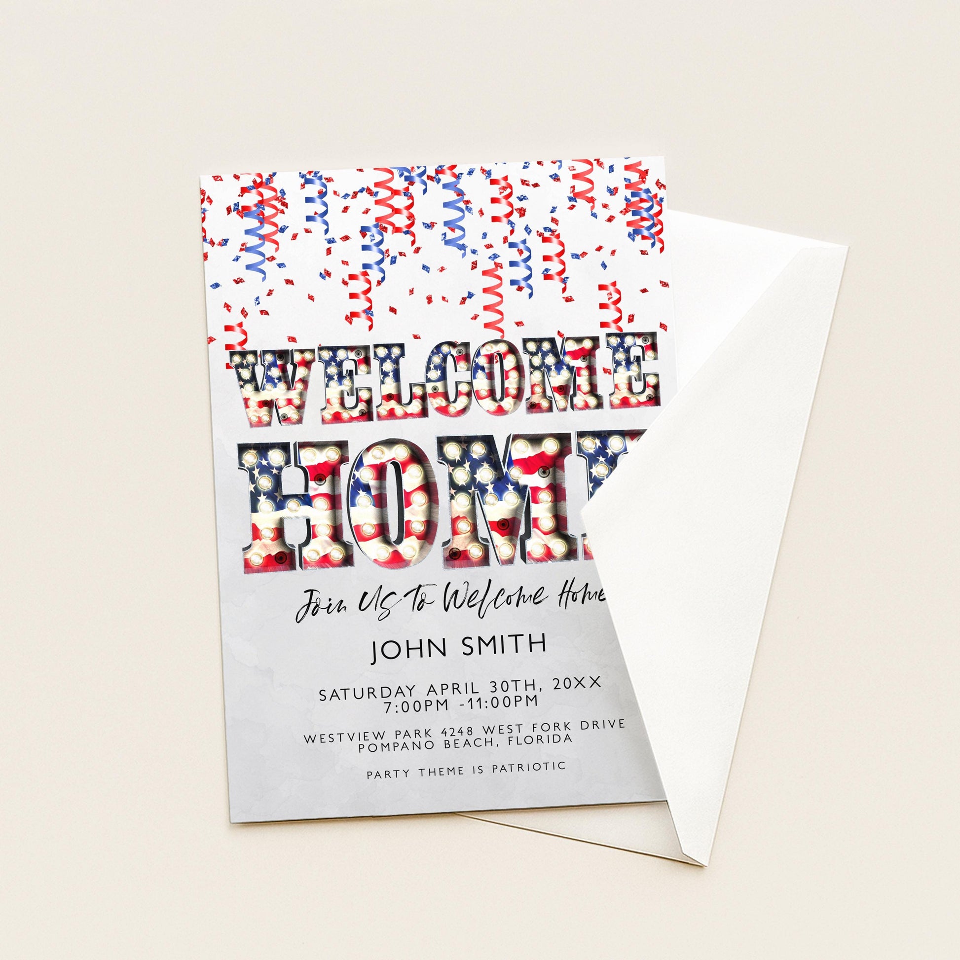 Welcome Home Party Invitation, Editable Patriotic Red White Blue Invite, Printable Template, Digital Download