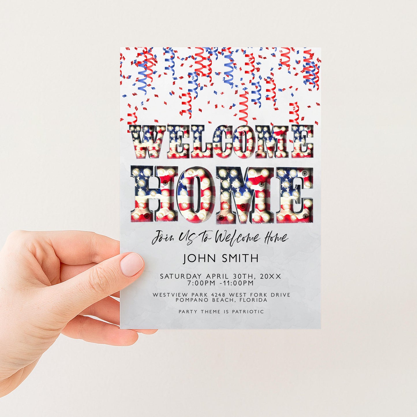 Welcome Home Party Invitation, Editable Patriotic Red White Blue Invite, Printable Template, Digital Download