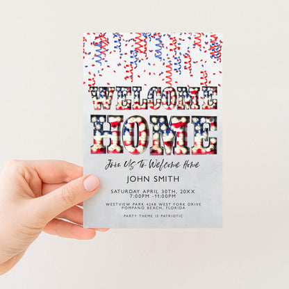 Welcome Home Party Invitation, Editable Patriotic Red White Blue Invite, Printable Template, Digital Download