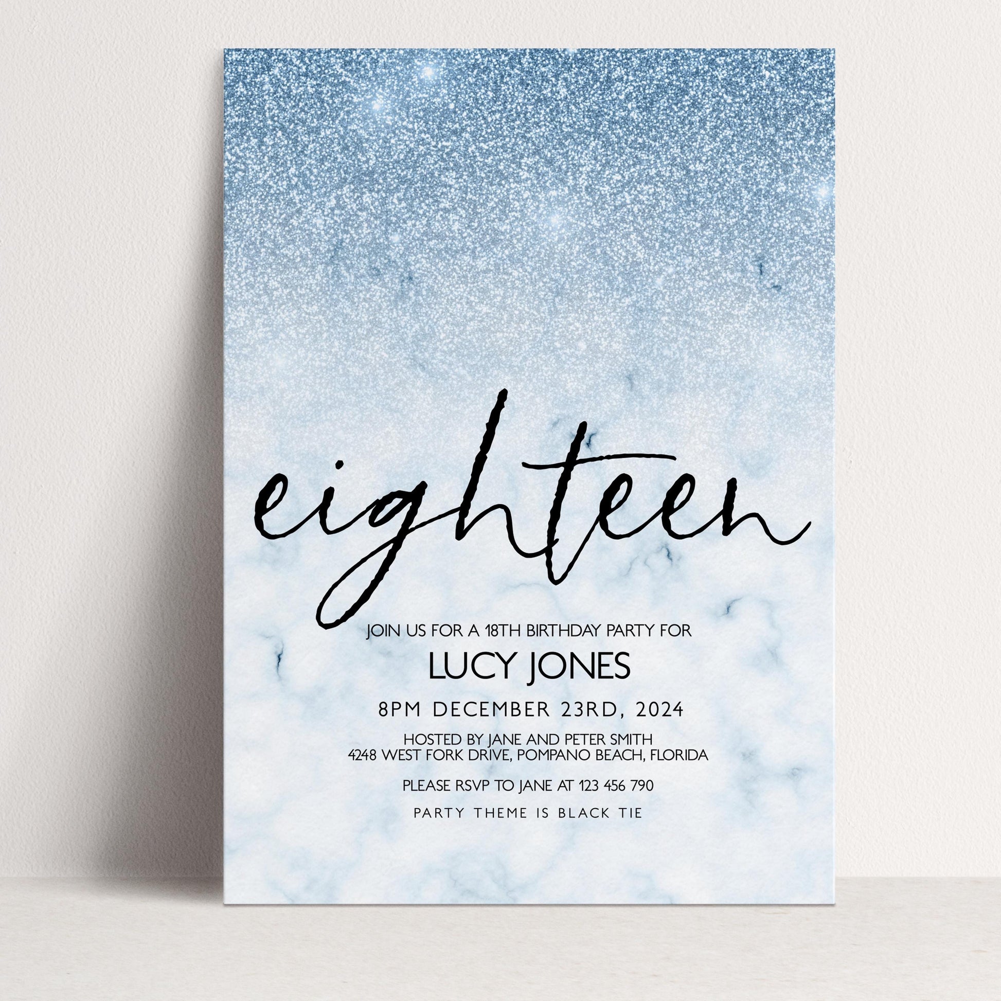 The image is a birthday party invitation for a 16th birthday party for Lucy Jones.