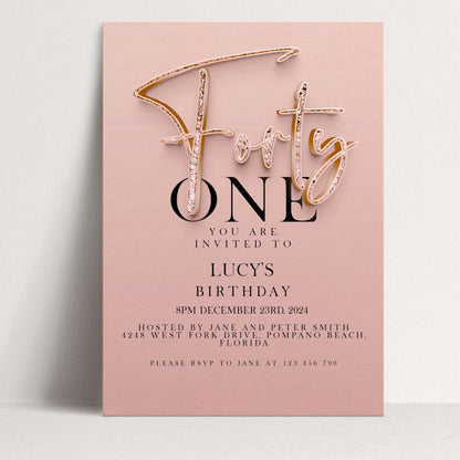 The image is a pink birthday invitation for a one-year-old named Lucy.