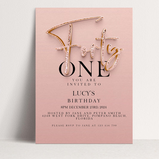 The image is a pink birthday invitation for a one-year-old named Lucy.