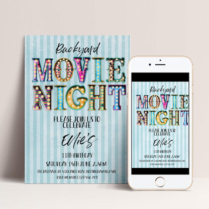 The image is a promotional poster for a backyard movie night event.