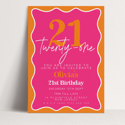 The image is a birthday invitation for a 21st birthday celebration.
