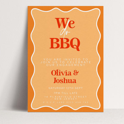 The image is a wedding invitation for a BBQ event.