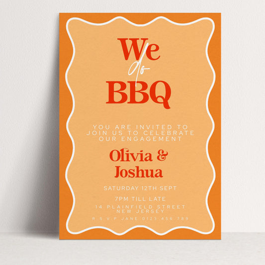 The image is a wedding invitation for a BBQ event.